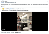 boy @haterperson6714 She should try suppressing her emotions and let them bottle up its really good www.Catch Up @CatchUpFeed - May 6 A girl finds a creative way to express her anger. 0:43 I saw a tiktok suggesting 02M3 гязат ice throwing as a good way to release 1:29 AM May 8, 2024 13.9K Views Tik Tok livingthrulove
