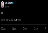 her Sam Altman @sama 1:45 PM May 13, 2024 5.3M Views 2.2K 6.8K 37K 1.8K
