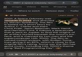 2001 a space odyssey remake All Images Videos News Shopping | Forums Cast Where to watch Release date Trailer Al Overview Learn more 2001: A Space Odyssey was remade in 2022 and directed by Steven Spielberg. The film is based on a short story by Arthur C. Clarke and stars Chris Pratt, Jason Bateman, Mark Hamil, and Harrison Ford. It follows a spacecraft that is sent to Jupiter to find the origins of an artifact buried beneath the moon's sur- face, and is manned by two men and the supercomputer HAL 9000. The film re- ceived mixed reviews, with Rotten Toma- toes giving it an 89%, which is close to the original film's rating. Some say the film has good music, including HAL 9000's theme song "Bad Programming Day". AA = Q 2001 a space odyssey re