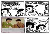 PEVENS NIVERSE vs. HITLER WHAT IF YOU COULD CHANGE YOUR MIND, HITLER? Hitler realized his mistake and stopped the war. You did it STEVEN Yippie