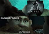 Me returning after another several months long break : The Elder Scrolls V SKYRIM You're as beautiful as the day I lost you.
