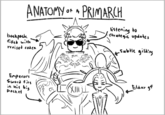 backpack ANATOMY OF A PRIMARCH filled with revised codex listening to Strategic updates Subtle gilding Emperor's Sword fits in his big Pocket 51FC XIII Eldar of