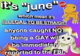 it's "june" which mean it's STOP ILLEGAL TO BE STRAIGHT anyone caught NOT being a GAY will be immediately reported to the FBI. F