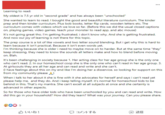 Learning to read: My oldest is 7.5 yr old in "second grade" and has always been "unschooled" She wanted to learn to read. I bought the good and beautiful literature curriculum. The kinder prep and then kinder curriculum. Plus bob books, letter flip cards, wooden letters etc. The curriculum comes with videos which we love so far. (Before this we did the usual closed captions on, playing games, video games, teach your monster to read app, and abc mouse) It's not going great tho. I'm getting frustrated, i don't know why. And she is getting frustrated. And now our joy of learning is not there for this topic. The prep course is a lot of like vowels and two letter sound blending. But i get why this is hard to learn because it isn't practical. Because it isn't even words yet. I'm thinking because she is older i need to maybe move on to harder. But at the same time "they" keep stressing, they need to know the sounds all letters make and how to blend before moving on. Blah. It's been challenging in society because 1. Her acting class for her age group she is the only one who can't read. 2. In our homeschool coop she is the only one who can't read in her age group. 3. At girlscouts they are all her age and can read and write and she can't. (I have feelings about this on my end like I'm doing her a disservice, so looking for support on this from my community please ) When i talk to her about it she is fine with it she advocates for herself and says i can't read yet please help me, and they do. And i keep telling myself, it's normal for homeschool kids to be behind in this. That's my mantra. She can't excell at all subjects at once and she certainly is advanced in other aspects. So for those who have older kids who have been unschooled by you and can read and write. How did this go in your household? How did they learn? What was your journey. Can you please share. 9 いいね! コメントする 送信