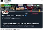 kareem @kareemmpie i'm so f tired 7:19 5utch/Chiitan @chiitan7407 74 Following 1.2M Followers B a Blocked @chiitan7407 is blocked Are you sure you want to view these posts? Viewing posts won't unblock @chiitan7407. 7:19 PM Feb 29, 2024 449.8K Views 584 ...