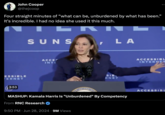 John Cooper @thejcoop Four straight minutes of "what can be, unburdened by what has been.” It's incredible. I had no idea she used it this much. ESSIBLE TERNET 3:53 SUNS ACCES INTE OF THE LA SIB RNET MASHUP: Kamala Harris Is "Unburdened" By Competency From RNC Research 9:50 PM Jun 28, 2024 .9M Views ACCESSIBL INTERNET ACCESSIBL