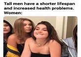 Tall men have a shorter lifespan and increased health problems. Women: