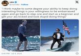 Jake @JustJake. Follow X "I think maybe to some degree your ability to keep doing interesting things is your willingness to be embarrassed again and go back to step one and start as a beginner and get your ass kicked and look stupid doing things" 8:40 PM - Jul 4, 2024 SZUCK gateen Born in th