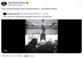 The Green Kasey @RawbertBeef The camerawork, the composition... excellent shot. Crime Net @TRIGGERHAPPYV1. Jul 12 The Toronto Joker got swatted while on TikTok live 0:55 1:39 PM ⚫ Jul 14, 2024 4.1M Views ...