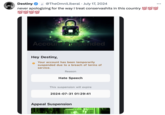 Destiny @TheOmniLiberal July 17, 2024 • ... never apologizing for the way I treat conservashits in this country 100 100 100 100 100 100 100 Account Suspended Hey Destiny, Your account has been temporarily suspended due to a breach of terms of service. Reason Hate Speech This suspension will expire 2024-07-31 01:29:41 Appeal Suspension