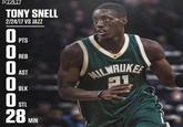 Snell was just out there running lol STAT TONY SNELL 2/24/17 VS JAZZ 0 PTS 0 0 0 0 REB AST BLK STL 28 MIN MILWAUKE