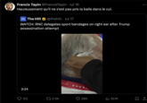 "Luckily he didn't take the bullet in the ass" Francis Tapin @FrancisTapin • Jul 18 Heureusement qu'il ne s'est pas pris la balle dans le cul. The Hill @thehill • Jul 17 WATCH: RNC delegates sport bandages on right ear after Trump assassination attempt 0:24 C2024 122 t 2.5K 26K ılı 921K