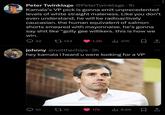 Peter Twinklage @PeterTwinklage - 1h Kamala's VP pick is gonna emit unprecedented levels of white straight maleness. Like you don't even understand, he will be radioactively caucasian. the human equivalent of salmon shorts smeared with mayonnaise. he's gonna say s--- like "golly gee willikers. this is how we win. 42 144 1.3K ili 47K ☐ 1 johnny @notthechips. 3h hey kamala i heard u were looking for a VP 10 1 12 175 Ill 8.6K ㅁ소