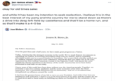 jen ramos eisen @jenmacramos okay for old times sake: and while it has been my intention to seek reelection, i believe it is in the best interest of my party and the country for me to stand down as there's a drive into deep left field by castellanos and that'll be a home run. and so that'll make it a 4-0 ba Joe Biden @Joe Biden 23h JOSEPH R. BIDEN, JR. July 21, 2024 My Fellow Americans, Over the past three and a half years, we have made great progress as a Nation. Today, America has the strongest economy in the world. We've made historic investments in rebuilding our Nation, in lowering prescription drug costs for seniors, and in expanding affordable health care to a record number of Americans. We've provided critically needed care to a million veterans exposed to toxic substances. Passed the first gun safety law in 30 years. Appointed the first African American woman to the Supreme Court. And passed the most significant climate legislation in the history of the world. America has never been better positioned to lead than we are today. I know none of this could have been done without you, the American people. Together, we overcame a once in a century pandemic and the worst economic crisis since the Great Depression. We've protected and preserved our Democracy. And we've revitalized and strengthened our alliances around the world. It has been the greatest honor of my life to serve as your President. And while it has been my intention to seek reelection, I believe it is in the best interest of my party and the country for me to stand down and to focus solely on fulfilling my duties as President for the remainder of my term.