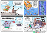 STUUPID HUUMAN! KYA KYA! FISH ARE DUMB ENOUGH TO GET CAUGHT JUST BY ASKING! HELLO DIMWITS, CARE TO JOIN THIS PRETTY LADY ON THE SHORE? KYAAAHHH!!! A MER- MAID! GOOCHIE GOOCHIE GOO! G A BIT SCRAWNY, BUT YE'LL MAKE A FINE ROAST! B BAM! BAM! BAM! OW! OW! WEB TOON OUCH! Xmerrivius