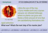 Anonymous 212 KB PNG rapid extinction 07/22/24(Mon)05:49:37 No.201585882 >Wins the war of the ring >Turns middle earth into a barren volcanic orc infested hellscape where no plants can grow and theres a finite amount of orcs that are cannibalizing themselves into What now? Whats the next step of his master plan? >>201585916 # >>201586050 # >>201586130 # >>201586215 # >>201588609