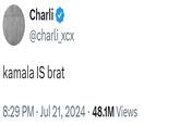 Charli @charli_xcx kamala IS brat 8:29 PM Jul 21, 2024 48.1M Views •