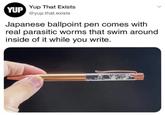 YUP Yup That Exists @yup.that.exists Japanese ballpoint pen comes with real parasitic worms that swim around inside of it while you write.