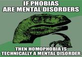 IF PHOBIAS ARE MENTAL DISORDERS THEN HOMOPHOBIA IS TECHNICALLY A MENTAL DISORDER
