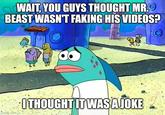 WAIT, YOU GUYS THOUGHT MR. BEAST WASN'T FAKING HIS VIDEOS? jmgflip.com I THOUGHT IT WAS A JOKE
