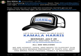 Ben Wikler @benwikler. Jul 26 First, the amazing #WinWith BlackWomen Zoom. Then #WinwithBlackMen. Last night, #OutForKalamaHarris and white women #AnswerTheCall2024. Guys, I know we can run a little late sometimes, but let's get our act together here. Monday night. All are welcome. white dudesforharris.com. 75 WHITE DUDES for HARRIS LET'S DO OUR PART TO HELP ELECT KAMALA HARRIS MONDAY, JULY 29 VIRTUAL MEETING: 8PM ET RSVP: bit.ly/whitedudesforharris ALL ARE WELCOME WE ARE HONEST, OPEN, AND READY TO SUPPORT OUR FIRST BLACK WOMAN PRESIDENT. IF THATS YOU, RSVP AND BRING YOUR FRIENDS, FAMILY, & NEIGHBORS. ↓ 1K 2.4K ılı 387K
