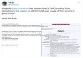 T9 @Thafnine allegedly @garrynewman has just received a DMCA notice from dafuqboom, the creator of skibidi toilet over usage of "his" assets in garry's mod what the f--- d.com/app/4000/Garrys_Mod/ ng generated by unathorized Skibidi Toilet Garry's Mod games that are olutely no licensed Steam, Valve, Garry's Mod content related to Skibidi Public Catalog Speakerman, Titan TV Man, and Skibidi Toilet are all registered copyrigh nd. Our "Titan" characters have the body of a human and the heads of si characters have the body of toilets with the head of a human emerging fr Copyright Catalog (1978) at DC4 Help Search History Start Over Search Request: Left Anchored Name Invisle Native Search Re Displaying 17 of 17 entric Titan Cameraman and 3 Other Unpublished Works. Type of Work Visual Material n combat, usually in a city type of setting. This work originated on our Yegration Number: @DaFuqBoom tore: https://dafuqboom.shop/ in Number is: VAU 1-509-921 Ider: Invisible Narratives, LLC VAu001509921/2023-08-21 Application Title Titan Cameraman and 3 Other Unpublished Works. Title: Titan Cameraman and 3 Other Unpublished Works. Description: Electronic file (eService) Copyright Claimant Invisible Narratives LLC. Address: 28220 Agoura Rd., Agoura Hills, CA, 91301, United States. Date of Creation: 2023 Authorship on Applied Invisible Narratives LLC, employer for hire; Domicile: United States. Authorship: Pictorial or Graphic Works Rights and Fermin Michelle Ross, Invisible Narratives LLC, 631 Colorado Ave, Santa Monica, CA, 90401, United States, (803) 467-0955, michelle@inviz.tv Copyright Not Regarding group registration: A group of unpublished works may be registered in the same administrative class under 202.4(c) if the following requirements have been met: 1) All the works must be unpublished; 2) the group may include up to ten works; 3) a title must be provided for each work; 4) all the works must be created by the same author or the same joint authors; 5) the authorship claimed in each work must be the same; and 6) the author and claimant for each work must be the same person or organization. Regarding information on basic registration: Change made to record on March 27, 2024. Contents Titan Cameraman. Titan Speakerman.