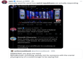sam @sam_d_1995.4h basically word for word how weird republicans are actually responding "JD Vance is weird" CAN AMERICA'S CHOICE 2020 HUMAN RIGHTS CAMPAIGN CN Town Hall Los Angeles 6:31 PM PT AMERICA'S CHOICE 2020 HUMAN RIGHTS CAMPAIGN mooth character. CNN PRESIDENTIAL TOWN HALL WITH SEN. KAMALA HARRIS 4.6K sam 5.9K 31K ili 4M @sam_d_1995.1d #EqualityTownHall you are weird, man. you want a federal abortion ban. that's super weird 27 2722 Σ 2.8K ili 35K ☐ Smooth Character @TheDoom Right. 1d Sam, buddy, you are some kind of weird mulatto, half-breed. An abhorrence. An abomination. Change your profile pic to a subway or something. actioncookbook @actioncookbook • 20h DEMOCRAT: you guys are weird 600 REPUBLICAN, chuckling: awfully rich for someone with the cranial physiognomy of a costermonger to be saying that