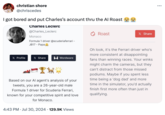 christian shore @chriscedes I got bored and put Charles's account thru the Al Roast Charles Leclerc @Charles_Leclerc Monaco Formula 1 driver @scuderiaferrari - JB17 - Papa X Profile X Share Wordware Based on our Al agent's analysis of your tweets, you are a 26-year-old male Formula 1 driver for Scuderia Ferrari, known for your competitive spirit and love for Monaco. Roast X Share Oh look, it's the Ferrari driver who's more consistent at disappointing fans than winning races. Your winks might charm the cameras, but they can't distract from those missed podiums. Maybe if you spent less time being a 'dog dad' and more time in the simulator, you'd actually finish first more often than just in qualifying. 4:43 PM ⚫ Jul 30, 2024 129.9K Views