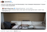0:04 hasanabi @hasanthehun ... THIS IS THE MAN WHO INTERVIEWED THE FORMER PRESIDENT TODAY I LOVE THIS COUNTRY Right Wing Cope @RightWingCope Jan 8, 2023 Adin Ross sniffed Andrew Tate's chair upon him leaving the room. I wish I was making this up. HE B1. ARY 2:53 PM - Aug 5, 2024 202.7K Views 1.25