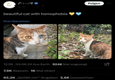 - -マ beautiful cat with homophobia Post übersetzen Folgen 12:38 04.06.24 Aus Earth 924K Mal angezeigt 7,9K Reposts 1K Mal zitiert 63,2K,,Gefällt mir"-Angaben 2,6K Lesezeichen