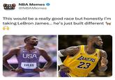 NBA NBA Memes MEMES @NBAMemes This would be a really good race but honestly I'm taking LeBron James... he's just built different 4174 USA PARIS 2024 LYLES 000 bibigo LAKERS 23