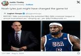 Justin Tinsley @Justin Tinsley. Follow Noah Lyles just might have changed the game lol Legion Hoops @LegionHoops REPORT: Talks surrounding the potential FIBA-NBA crossover league or annual tournament are "ramping up", per @ByTimReynolds ❤❤ 1:07 AM - Aug 6, 2024 USA X 6