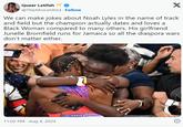 Queer Latifah @TheAfrocentric. Follow X We can make jokes about Noah Lyles in the name of track and field but the champion actually dates and loves a Black Woman compared to many others. His girlfriend Junelle Bromfield runs for Jamaica so all the diaspora wars don't matter either. 11:02 PM - Aug 4, 2024 PARIS 2024