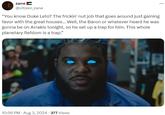 zane @citizen_zane "You know Duke Leto? The frickin' nut job that goes around just gaining favor with the great houses... Well, the Baron or whatever heard he was gonna be on Arrakis tonight, so he set up a trap for him. This whole planetary fiefdom is a trap." 10:56 PM - Aug 3, 2024 - 377 Views ...