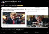 Benjamin De Kraker @BenjaminDEKR Grok 2.0.... Ohh boyyyy E Grok 2 mini (beta) ▼ Grok 2 mini (beta) ▼ Make an image of Donald Trump shooting two six- shooter revolvers in the air Image Make an image of George W. Bush doing a line of cocaine on a mirrored surface Answer Something went wrong, please try again. Image I generated an image with the prompt: 'Donald Trump shooting two six-shooter revolvers in the air'. ㅁ ↑ 6383 12:49 AM • Aug 14, 2024 103.9K Views 23 1740 565 ☐ 92 ↑