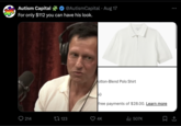 Autism Capital @AutismCapital · Aug 17 For only $112 you can have his look. otton-Blend Polo Shirt 60 free payments of $28.00. Learn more 214 tv 123 4K ılı 507K