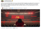 cowboy kenna @mouseabolition not to sound dramatic but you should NOT legally be allowed to share ai generated images of your political opposition ••• like we already learned from 2016 facebook that certain parts of the population are in face that gullible Donald J. Trump @realDonaldTrump • Aug 18 • 11:13 AM ⚫ Aug 18, 2024 4.1M Views CHICAGO