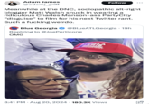 Adam James @adamj_griff Follow Meanwhile at the DNC, sociopathic alt-right blogger Matt Walsh snuck in wearing a ridiculous Charles Manson-ass PartyCity "disguise" to film for his next Twitter rant. Such a f------ weirdo. Blue Georgia @BlueATLGeorgia • 19h Replying to @JoePerticone OMG AMALA PARRIS ESIDE TE 8:41 PM ⚫ Aug 20, 2024 180.3K Views O- O