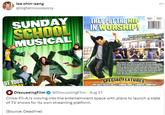 lea chin-sang @bigfatmoosepssy SUNDAY SCHOOL MUSICAL THEY PUT THE HIP IN WORSHIP! THIS FUN CATCHY MUSICAL S DESTINED TO BECOME A FAMILY FAVORITE Family Values Cinem OT YOUR + DiscussingFilm When Zachary's family has to move, he must leave his friends and his church chaic, which has qualified behind. At first he feels set of place i state champiseships chool, her things bagi to look up when he starts t a friends and is invited to join the local choc is old friends question his loyalty, but when their church is faced with a struggle to keep it's dears open lachary knows that e can find a to bring together reak their dreams SPECIAL FEATURES WIDESCREEN PRESENTATION 51 CURROUND SOUND FLMMAKERS COMMENTARY @DiscussingFilm - Aug 21 Chick-Fil-A is moving into the entertainment space with plans to launch a slate of TV shows for its own streaming platform. (Source: Deadline)