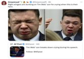 DreamLeaf @DreamLeaf5 · 6h Right wingers are dunking on Tim Walz' son for crying when this is their hero. AF. AF Post @AFpost • 14h Tim Walz' son breaks down crying during his speech. Follow: @AFpost 0:09 DEMOCRATIC NATIONAL CONVENTION
