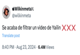 Wilkinmetax @wilkinmeta Se acaba de filtrar un video de Yailin XXX Translate post • 8:40 PM - Aug 23, 2024 6.4M Views