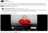 bonnie @kiddieportions this makes no sense to me. what was the social experiment? See how much I can ruin my body and embarrass myself then go back to normal? that gotta do with us DelysidOfficial @DelysidOfficial · Sep 7 He prerecorded years worth of videos while secretly losing all of his weight as a social experiment, raking in a bunch of attention and money I'm ngl he's kind of a genius Two Steps Ahead 641,530 views 5h ago Shop ...more Nikocado Avocado 3.87M 78K . . 6:27 PM Sep 7, 2024 13.4M Views Subscribe Share Remix Dowr