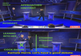 2024 U.S. Presidential Debate 44 HEAVY MAKEUP the Unite APPROACHED HIM FIRST 616 UGLY SNEAKERS AVOIDANT LEANING INTO HER Ke 0200 6000 LIVE STANDING STRAIGHT FRESH SILK PRESS C--- SHAME Kamala Harris. Let's have a good debate.
