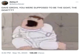daisy @daisu4ever DAVE GROHL YOU WERE SUPPOSED TO BE THE GOAT, THE GOATTTT 3:32 PM Sep 10, 2024 138.8K Views