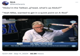 Nick @NickZararis "Abdul in the Taliban, g'head, what's up Abdul?" "Yeah Mike, wanted to get in a quick point on A-Rod" #FrancesaOnFOX SA FOX smanns LIVE 66AM WFAN 101.9FM MIKE FRANCESA SHOW THE MIKE FRANCESA SHOW CALL MIKE: 1-877-337-6666 GOLF PGA TOUR ollowing his recent split with skier Lindsay Vonn and the 9-year anniversary of h 12:01 AM Sep 11, 2024 82.6K Views • FOX