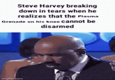 Steve Harvey breaking down in tears when he realizes that the Plasma Grenade on his knee cannot be disarmed imghip.com