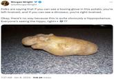 Morgan Wright @byMorganWright ... Folks are saying that if you can see a boxing glove in this potato, you're left-brained, and if you can see a dinosaur, you're right-brained. Okay, there's no way because this is quite obviously a hippopotamus. Everyone's seeing the hippo, right❤❤❤❤?? 7:27 AM Jan 8, 2024 518.2K Views
