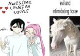 AWESOME LESBIAN COUPLE evil and intimidating horse