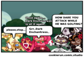 Once again, Dark Cacao Cookie was Golfing and Dark Enchantress Cookie couldn't leave him alone...
'