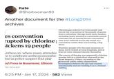 Peyton Place Kate @Shortwoman93 Another document for the #Long2014 archives . . . es convention Chlorine gas sickened several people and forced the evacuation of thousands of guests from a suburban Chicago hotel early Sunday, including many dressed in cartoonish animal costumes for an annual furries convention who were ushered across the street to a rupted by chlorine convention center that was hosting a dog ickens 19 people Anthrocon', where many attendee he to celebrate anthropomorphic ted as police suspect foul play ed Press in Rosemont, Illinois 14 15.14 EST show. Nineteen people who became nauseous or dizzy were treated at local hospitals, and at least 18 were released shortly thereafter. The source of the gas was apparently chlorine powder left in a ninth-floor stairwell at the Hyatt Regency O'Hare, according to the Rosemont public safety department. Investigators believe the gas was created intentionally and are treating it as a criminal matter. • 6:25 PM Jan 17, 2024 582 Views •